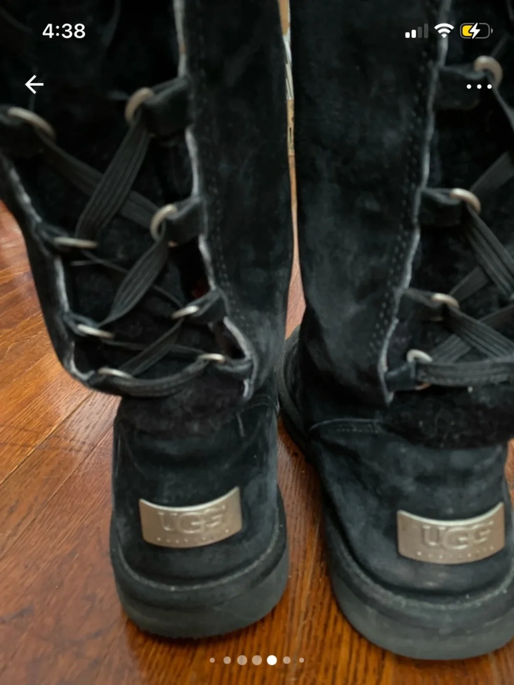 UGG Australia Womens Roseberry Winter Boots Size 8 Black Leather Sheepskin